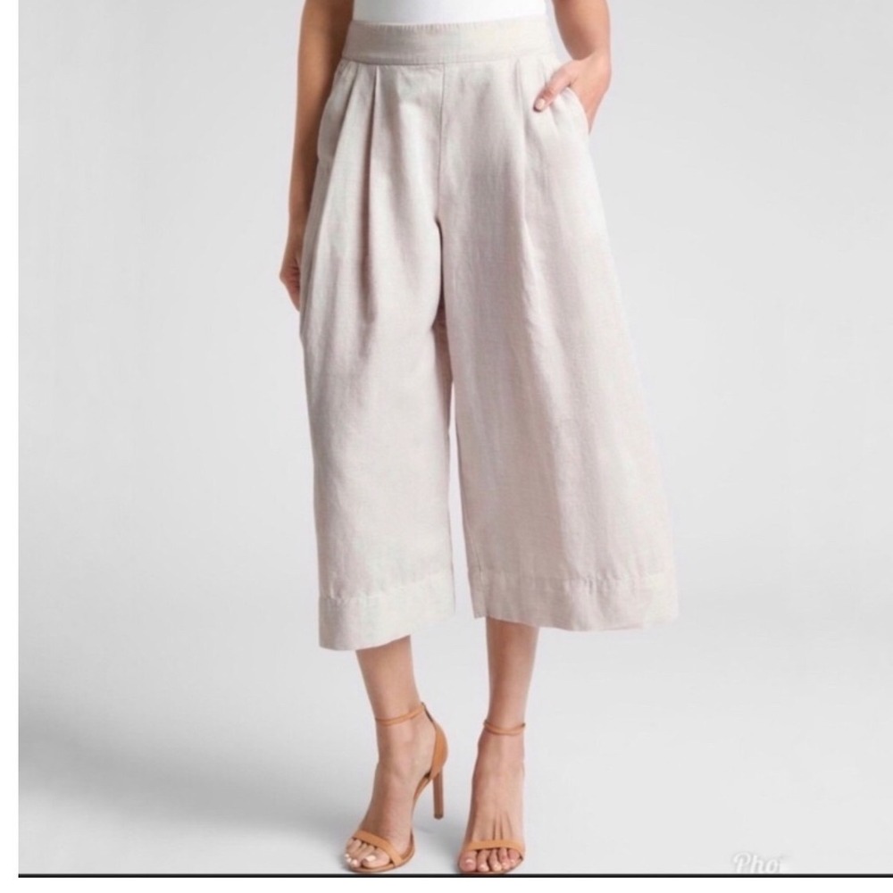 Gap Linen Pleated Wide Leg Culottes Beige 2 NWT